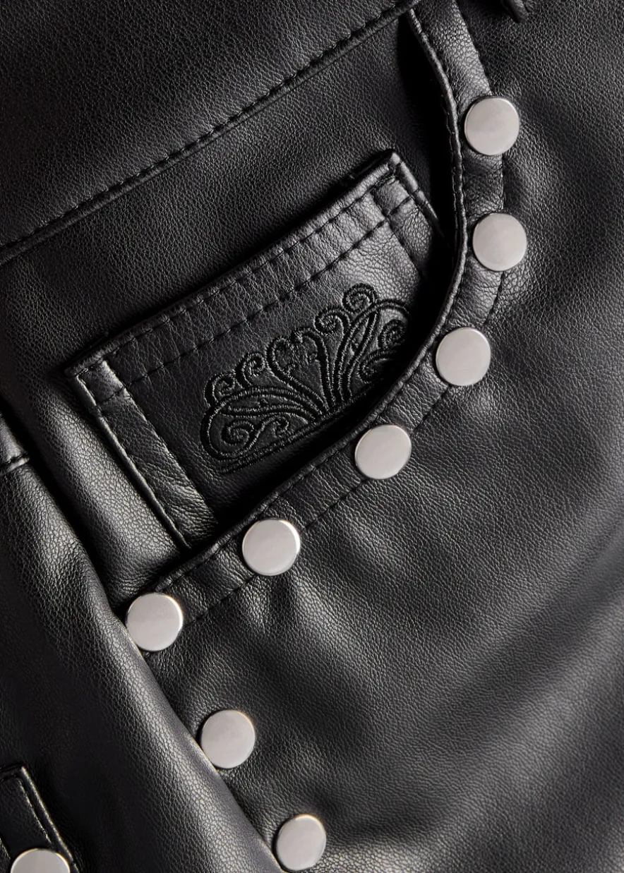 Stud-embellished faux leather trousers