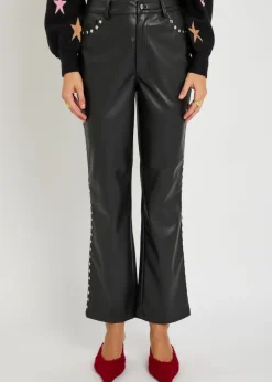 Stud-embellished faux leather trousers
