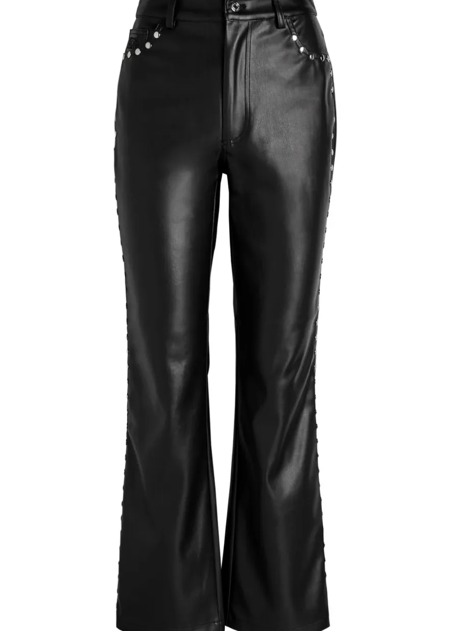 Stud-embellished faux leather trousers
