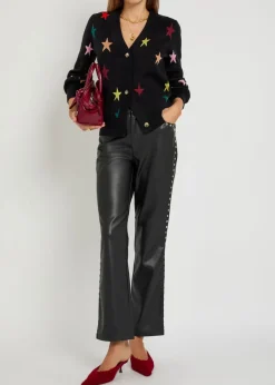 Stud-embellished faux leather trousers
