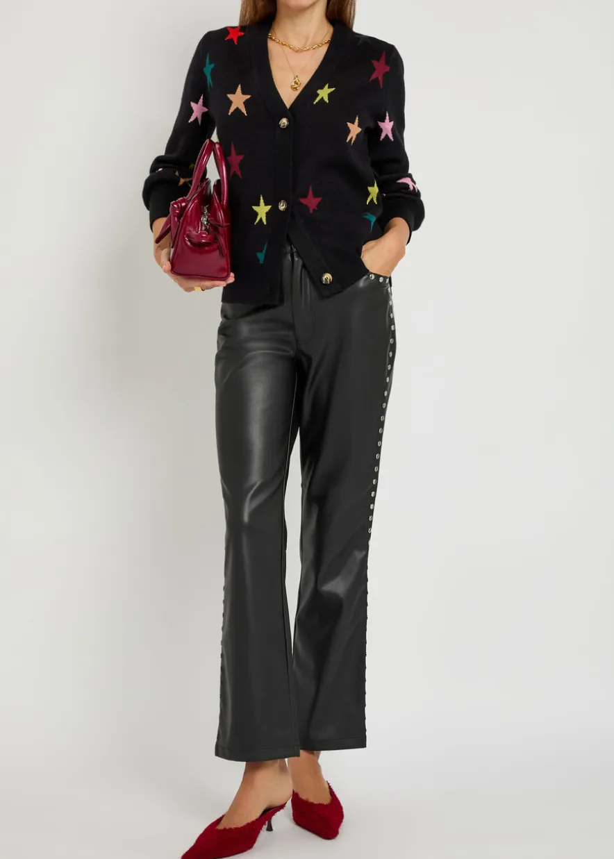 Stud-embellished faux leather trousers
