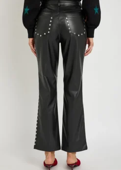 Stud-embellished faux leather trousers