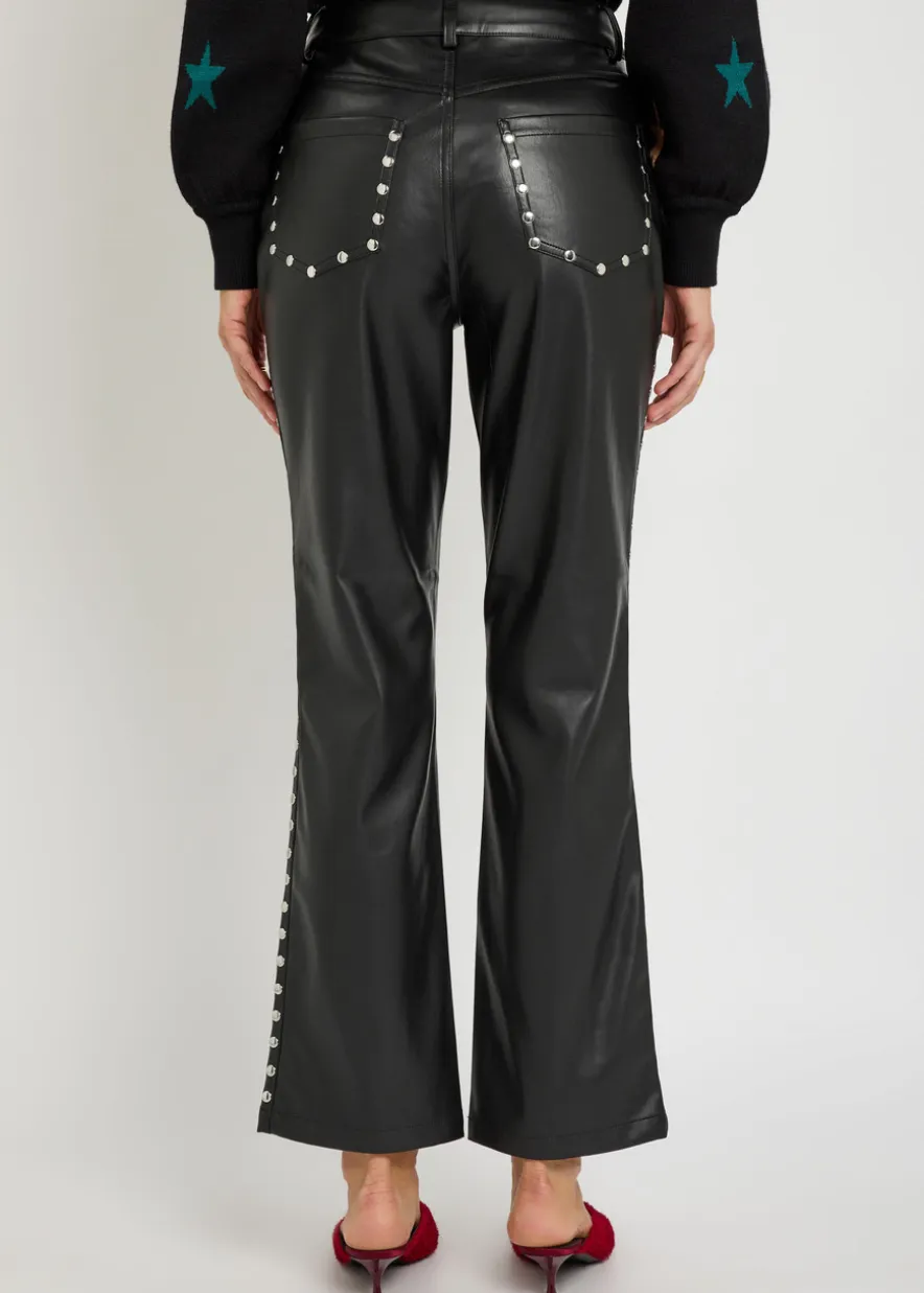 Stud-embellished faux leather trousers