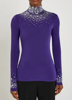 Stud-embellished stretch-jersey top