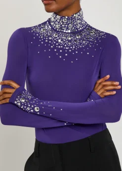 Stud-embellished stretch-jersey top