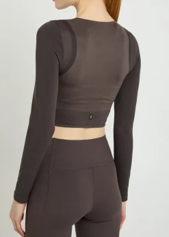 Studio ribbed-jacquard stretch-knit crop top