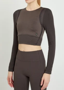 Studio ribbed-jacquard stretch-knit crop top