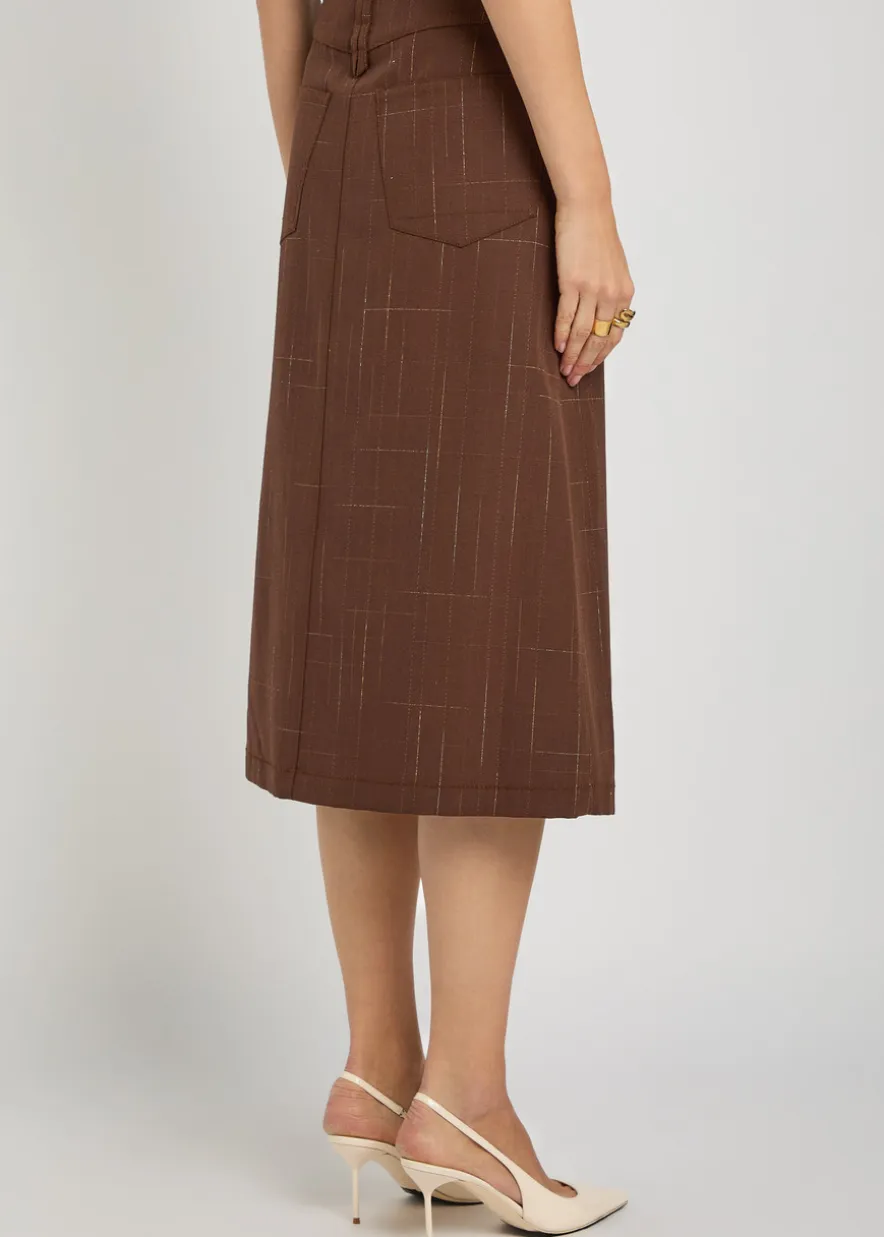 Subtle-check wool-blend midi skirt