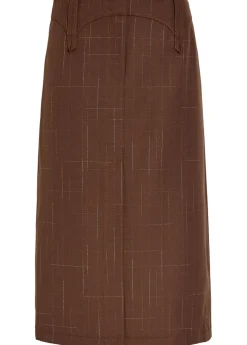 Subtle-check wool-blend midi skirt