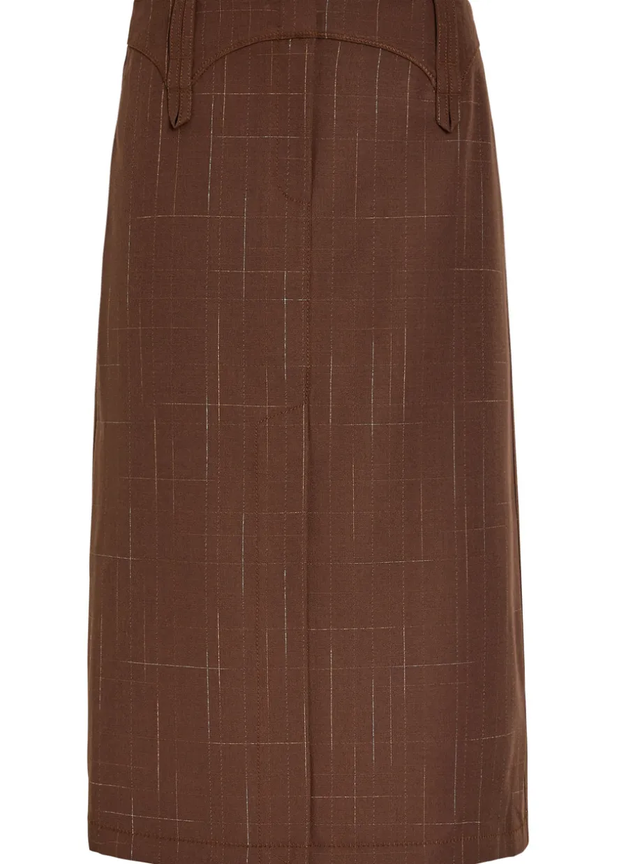 Subtle-check wool-blend midi skirt