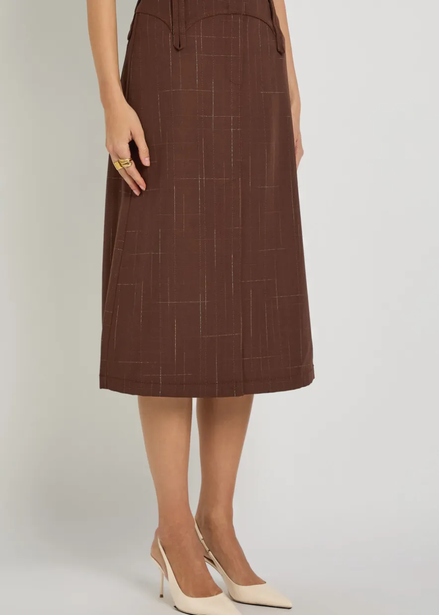 Subtle-check wool-blend midi skirt