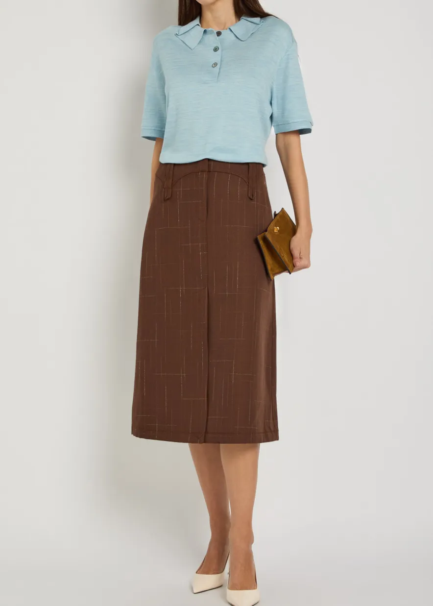 Subtle-check wool-blend midi skirt