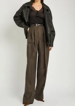 Subtle-chevron straight-leg wool trousers