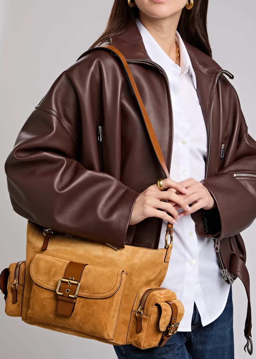 Suede camera bag
