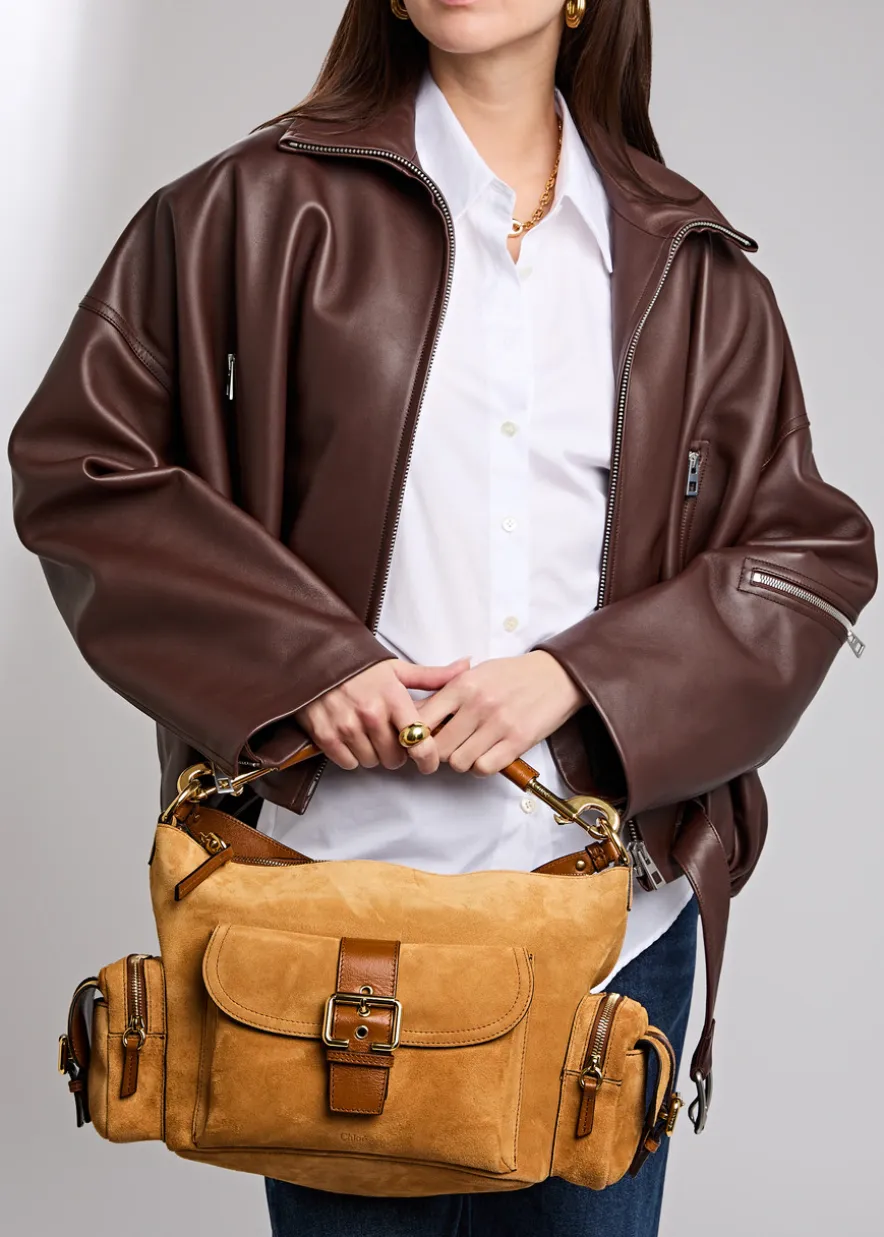 Suede camera bag