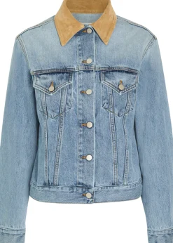 Suede collar denim jacket