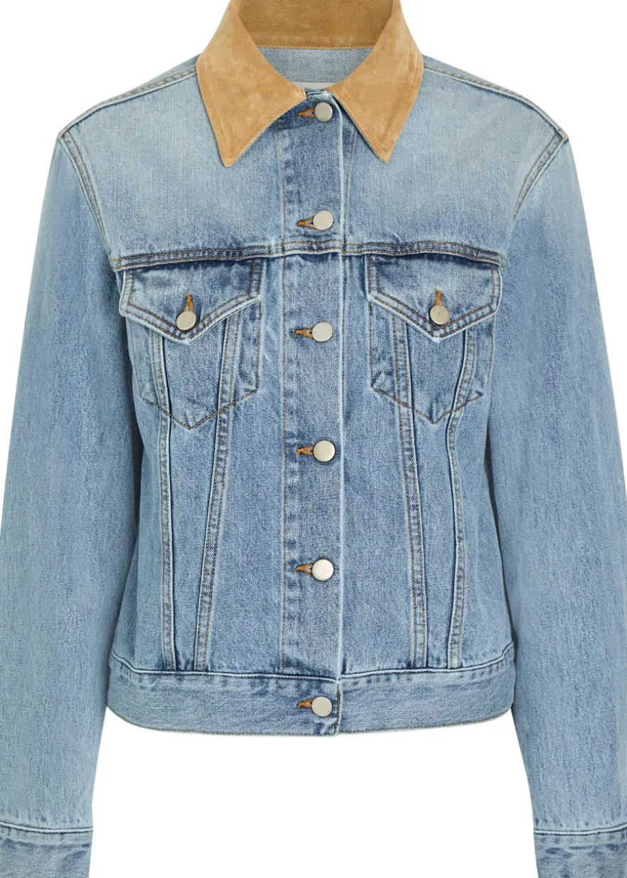 Suede collar denim jacket