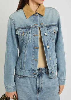 Suede collar denim jacket