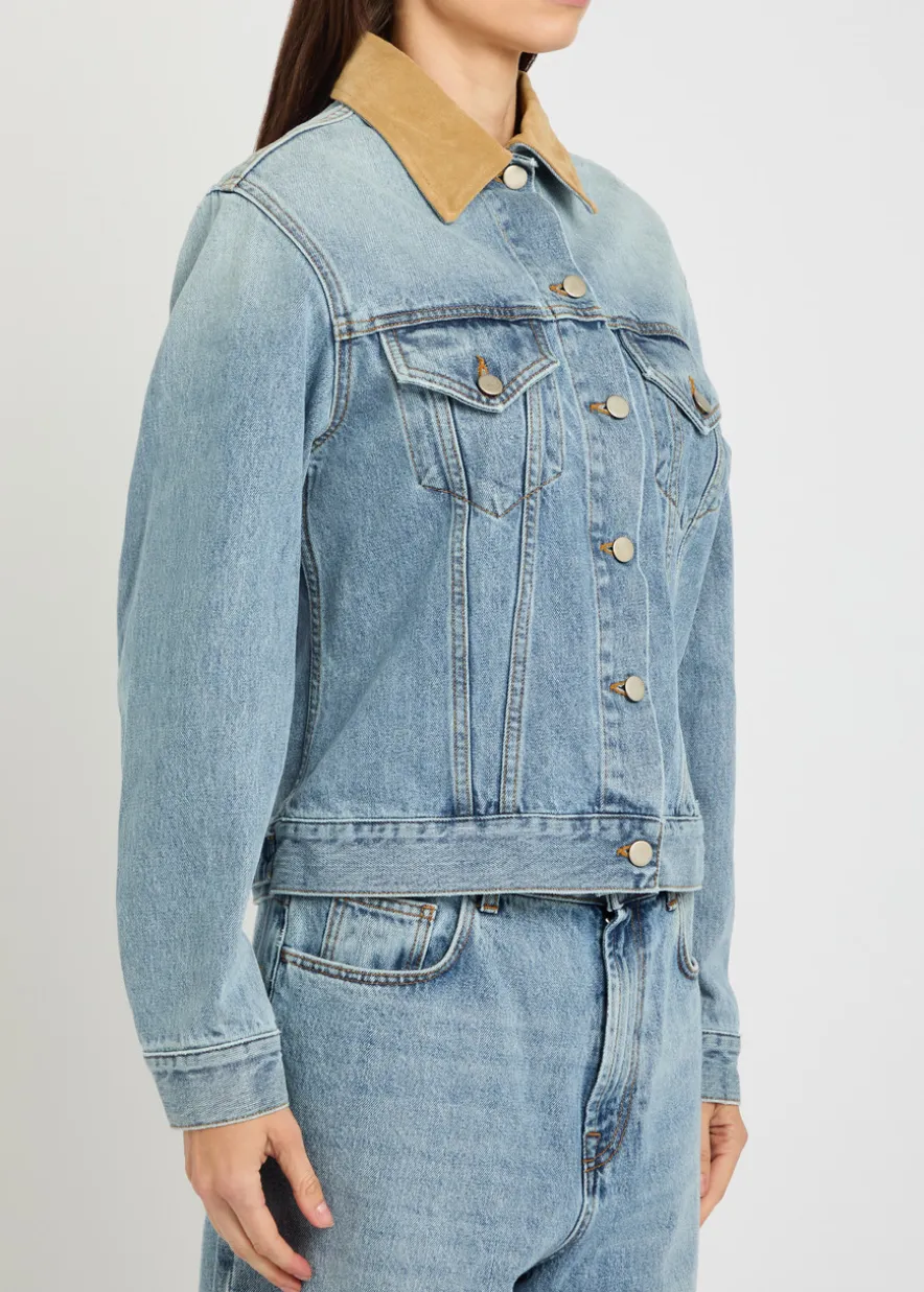 Suede collar denim jacket
