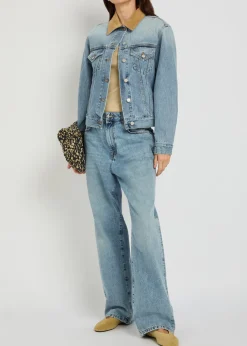 Suede collar denim jacket
