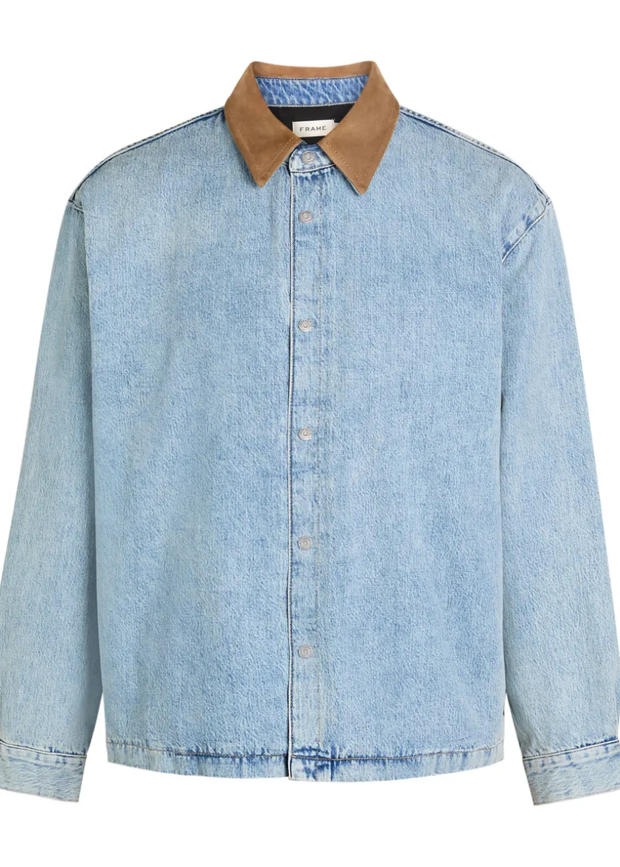 Suede Collar Denim Overshirt