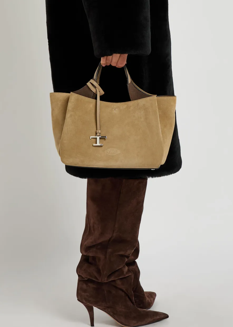 Suede top handle bag