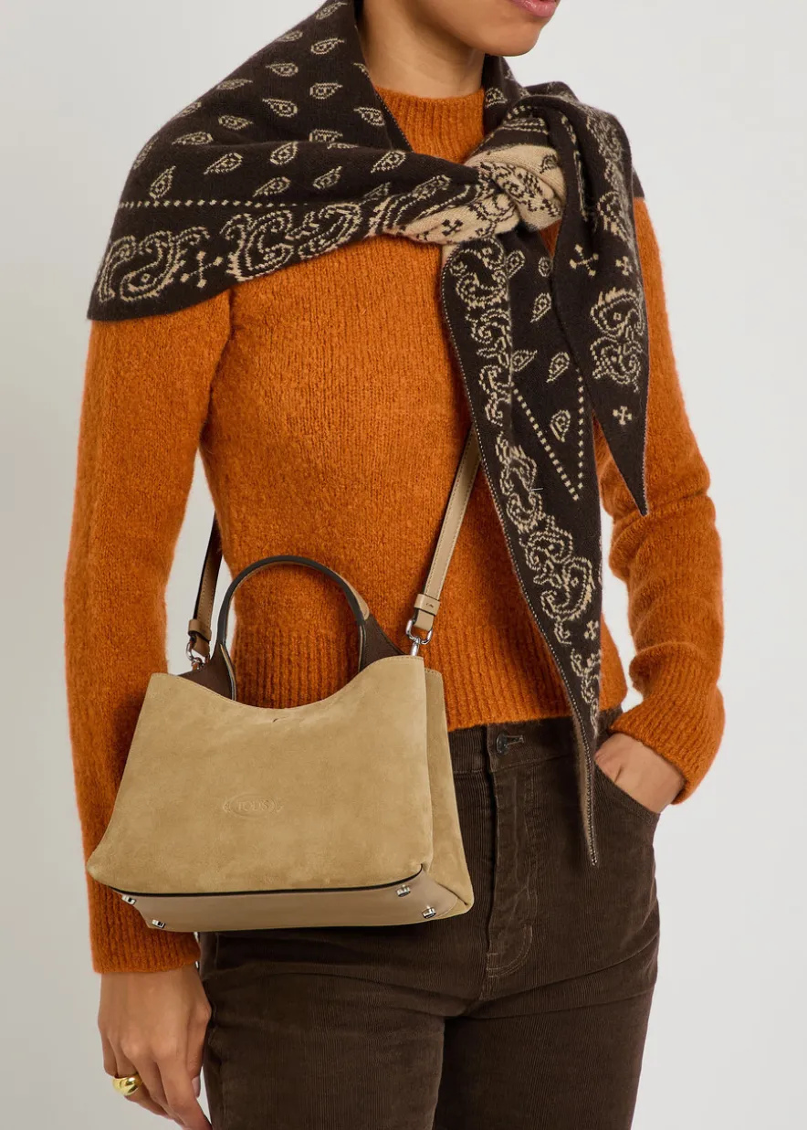 Suede top handle bag