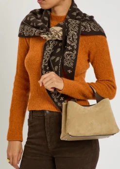 Suede top handle bag