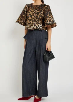 Suite leopard-jacquard woven crop top