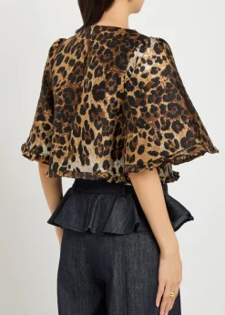 Suite leopard-jacquard woven crop top