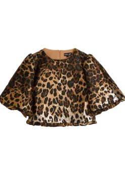 Suite leopard-jacquard woven crop top