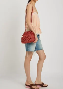 Summer Banana leather and raffia cross-body pouch