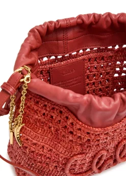 Summer Banana leather and raffia cross-body pouch