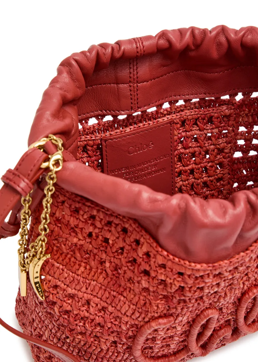 Summer Banana leather and raffia cross-body pouch