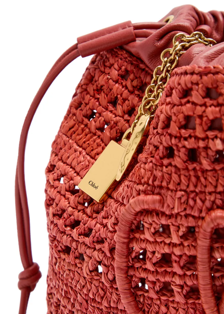 Summer Banana leather and raffia cross-body pouch