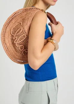Summer Banana logo raffia shoulder bag