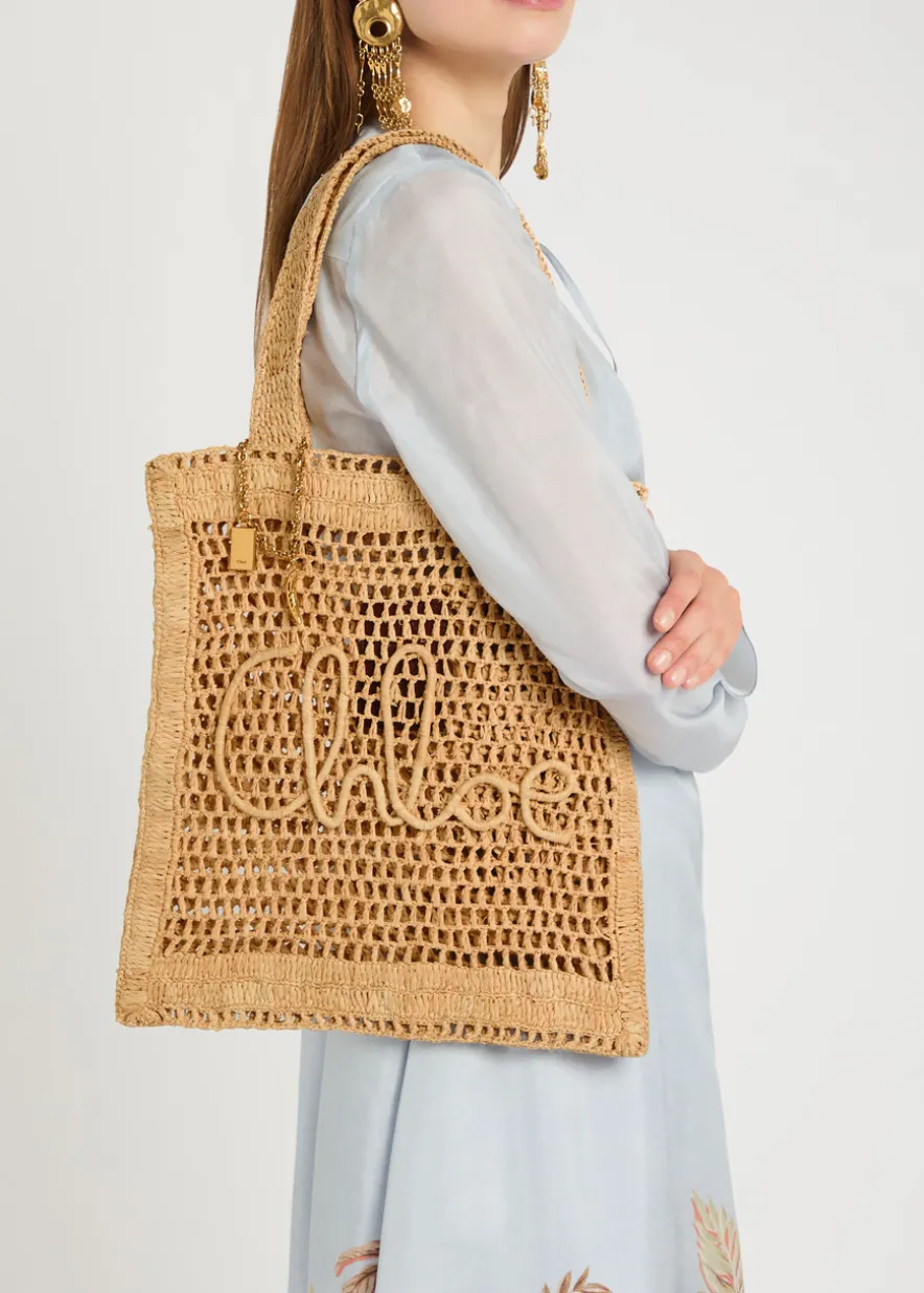 Summer Banana logo raffia tote