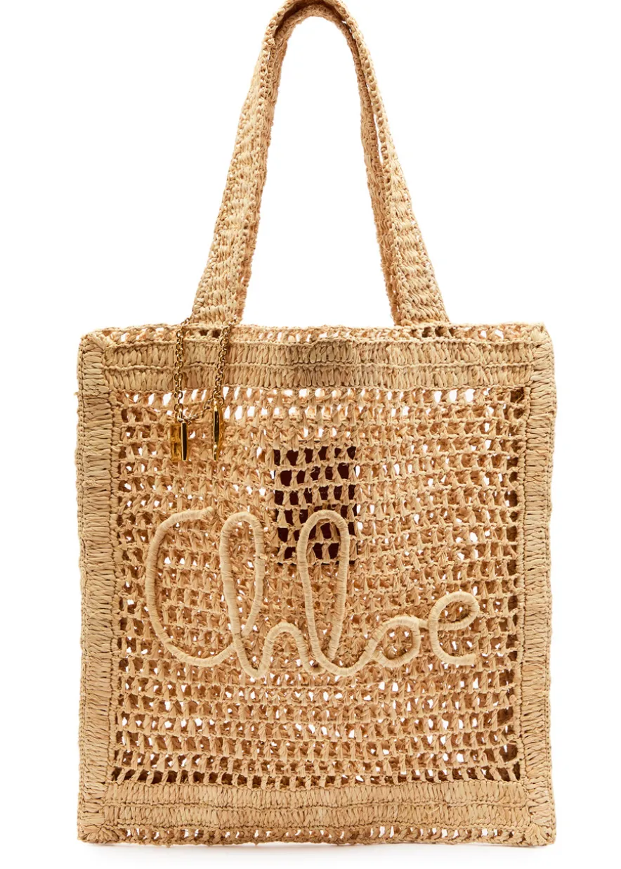 Summer Banana logo raffia tote