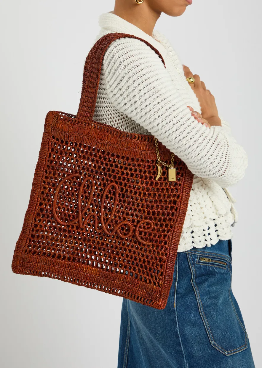 Summer Banana logo raffia tote
