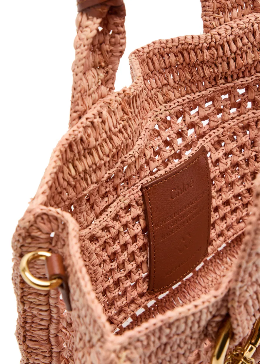 Summer Banana mini leather and raffia tote
