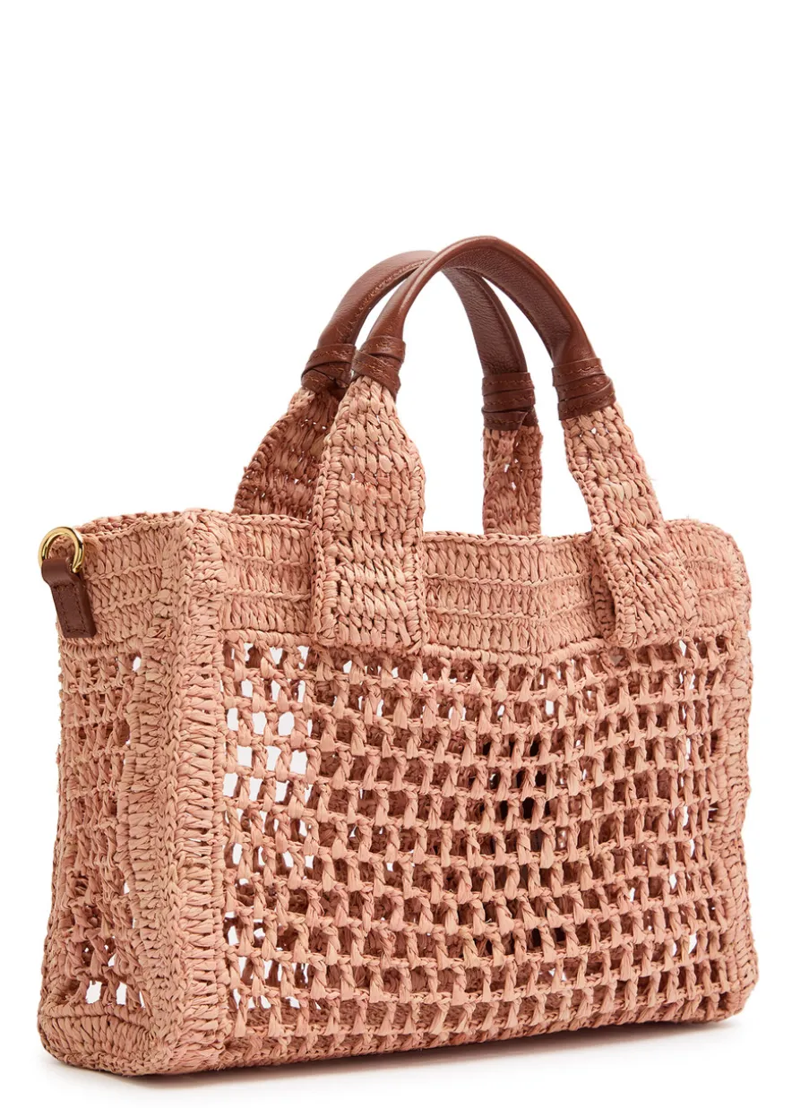 Summer Banana mini leather and raffia tote