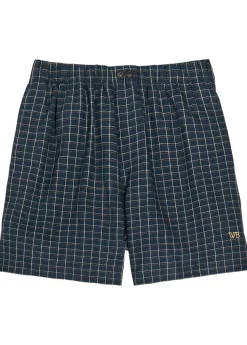 Sunday logo checked stretch-linen shorts
