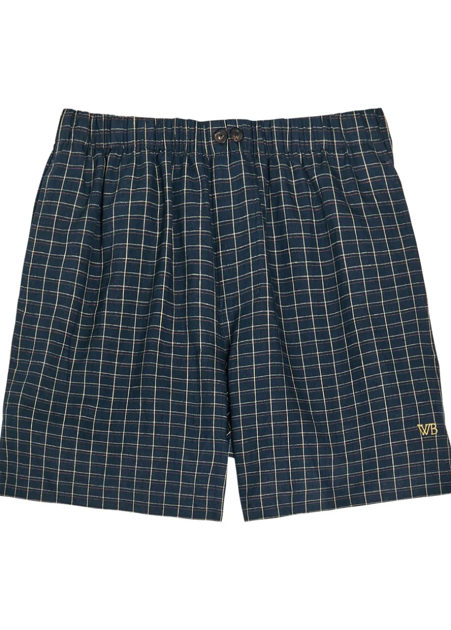 Sunday logo checked stretch-linen shorts