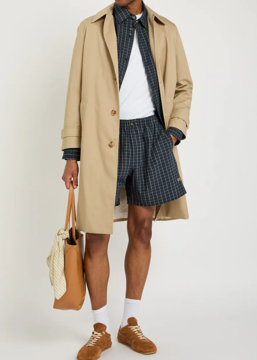 Sunday logo checked stretch-linen shorts
