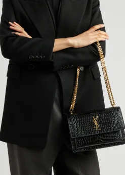 Sunset crocodile-effect shoulder bag