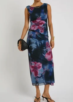 Sunset floral-print chiffon midi skirt