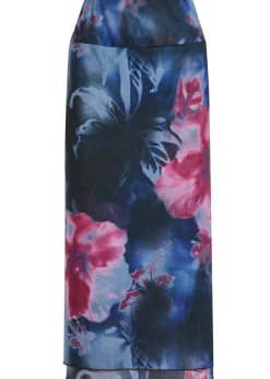 Sunset floral-print chiffon midi skirt