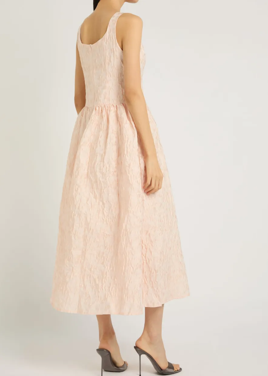 Sun Soaked floral-jacquard cloqué midi dress