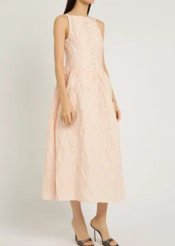 Sun Soaked floral-jacquard cloqué midi dress