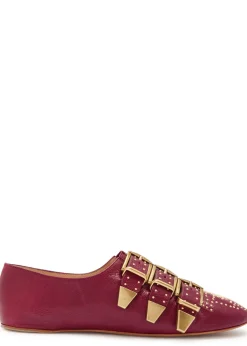 Susan stud-embellished grained leather flats